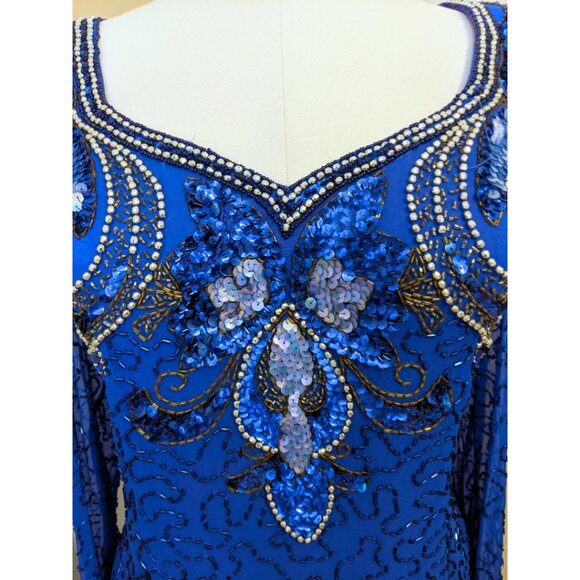 Vintage Augustat 80s Beaded Prom Gown Dress Art Deco Sequined Formal Sz 42/L - Picture 7 of 16